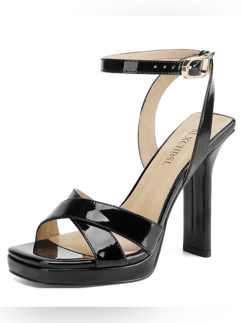 SLXCHBSL Women’s Patent Ankle-Strap Platform Sandals in Black - US Size 8.5